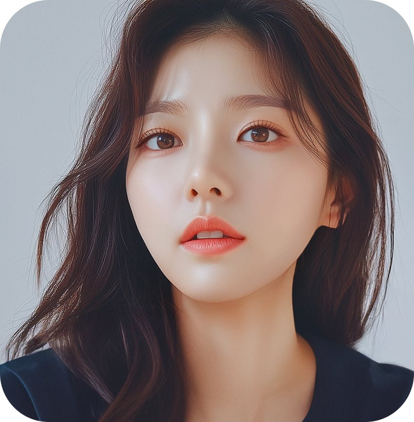 어깨 길이 웨이브 머리 모델 얼굴 클로즈업(둥근 모서리 사진)